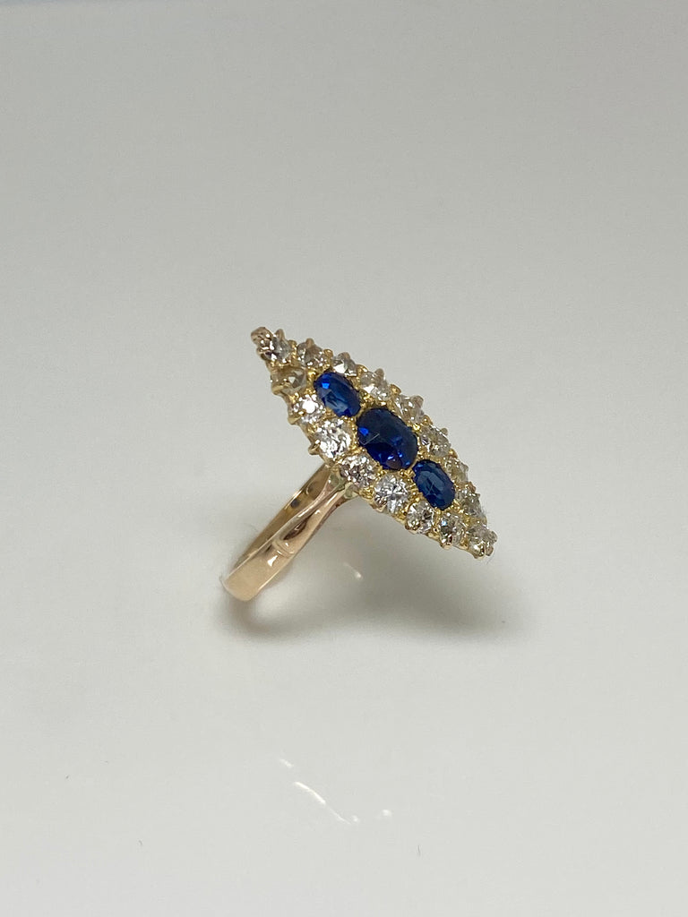 18CT VICTORIAN 78PT SAPPHIRE AND 65PT DIAMOND RING