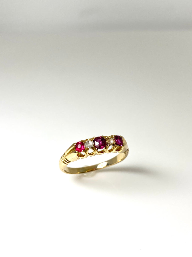 18CT VICTORIAN 30PT RUBY AND 20PT DIAMOND RING