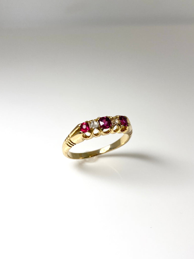 18CT VICTORIAN 30PT RUBY AND 20PT DIAMOND RING