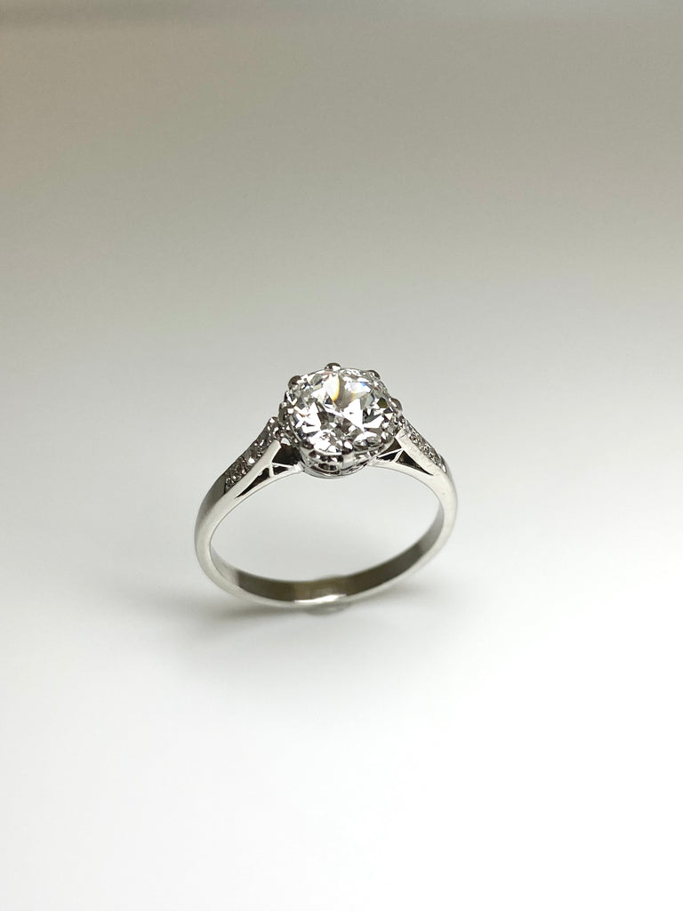 PLATINUM 1.53CT OLD EUROPEAN CUT DIAMOND SOLITAIRE WITH SHOULDERS