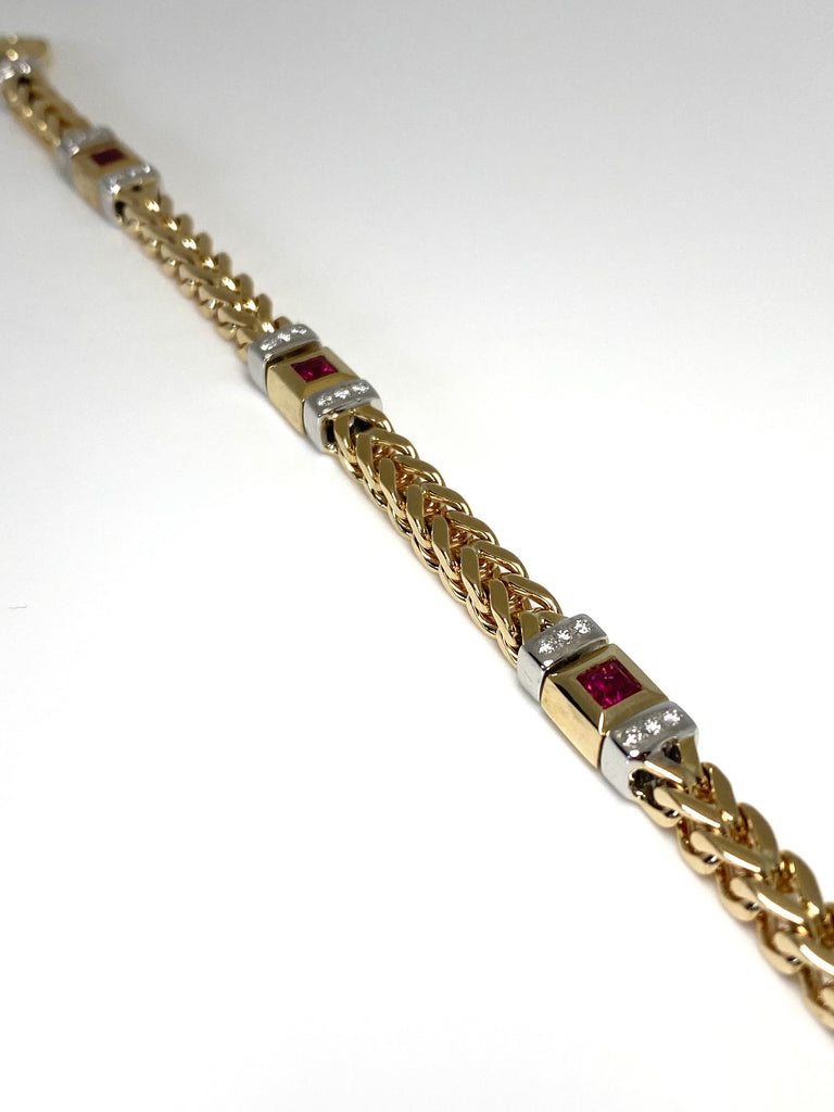 9CT SOLID ITALIAN HAND MADE 80PT RUBY AND 30PT DIAMOND BRACELET