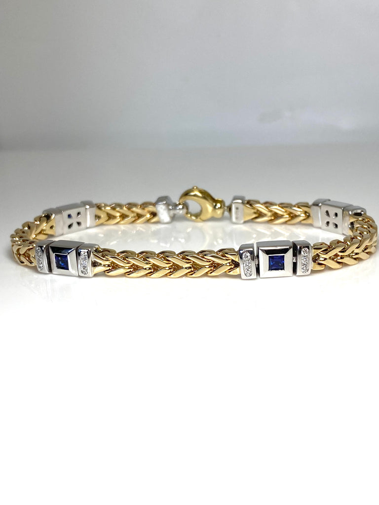 9CT SOLID ITALIAN HAND MADE 80PT SAPPHIRE AND 30PT DIAMOND BRACELET