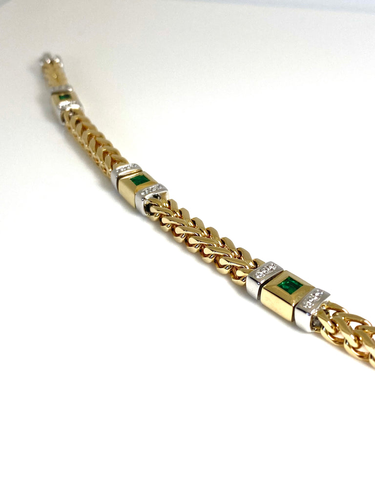 9CT SOLID ITALIAN HAND MADE 80PT EMERALD AND 30PT DIAMOND BRACELET