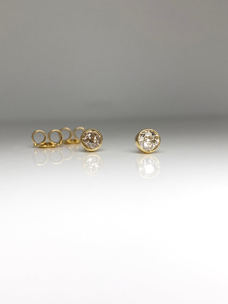 18CT RUBOVER 60PTS OLD CUT DIAMOND STUD EARRINGS