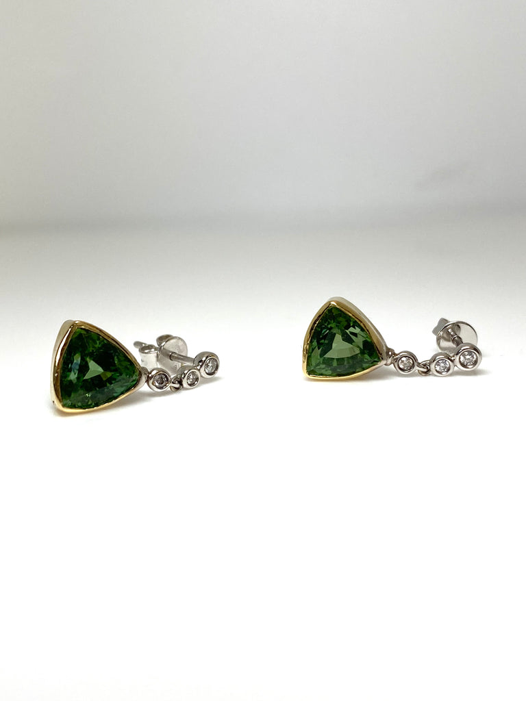 18CT TOURMALINE DROP EARRINGS WITH DIAMONDS