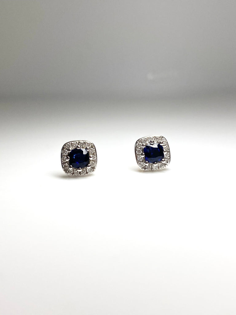 18CT 69PT SAPPHIRE AND 19PT DIAMOND HALO EARRINGS