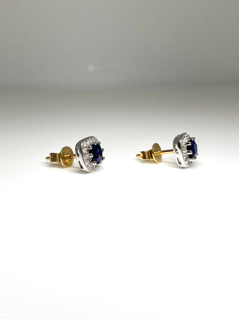 18CT 69PT SAPPHIRE AND 19PT DIAMOND HALO EARRINGS