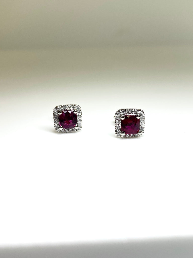 PLATINUM DIAMOND AND 1.21CT RUBY STUD EARRINGS