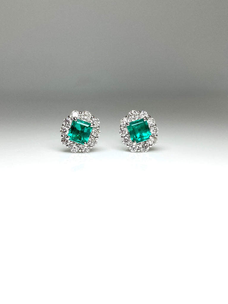 PLATINUM 1.45CT EMERALD AND 1.04CT DIAMOND EARRINGS