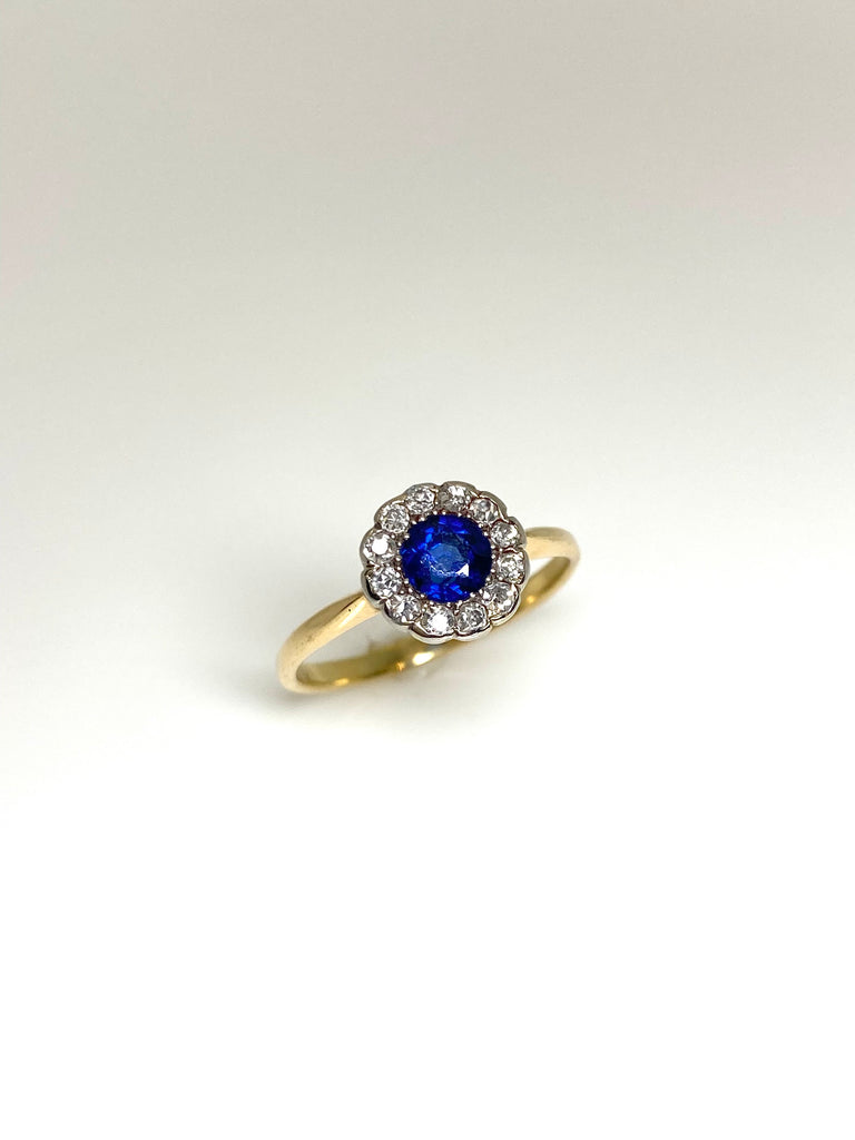 18CT SAPPHIRE AND DIAMOND VICTORIAN CLUSTER RING