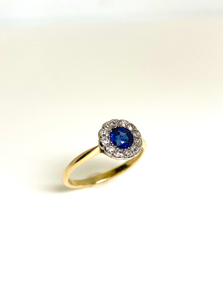 18CT SAPPHIRE AND DIAMOND VICTORIAN CLUSTER RING