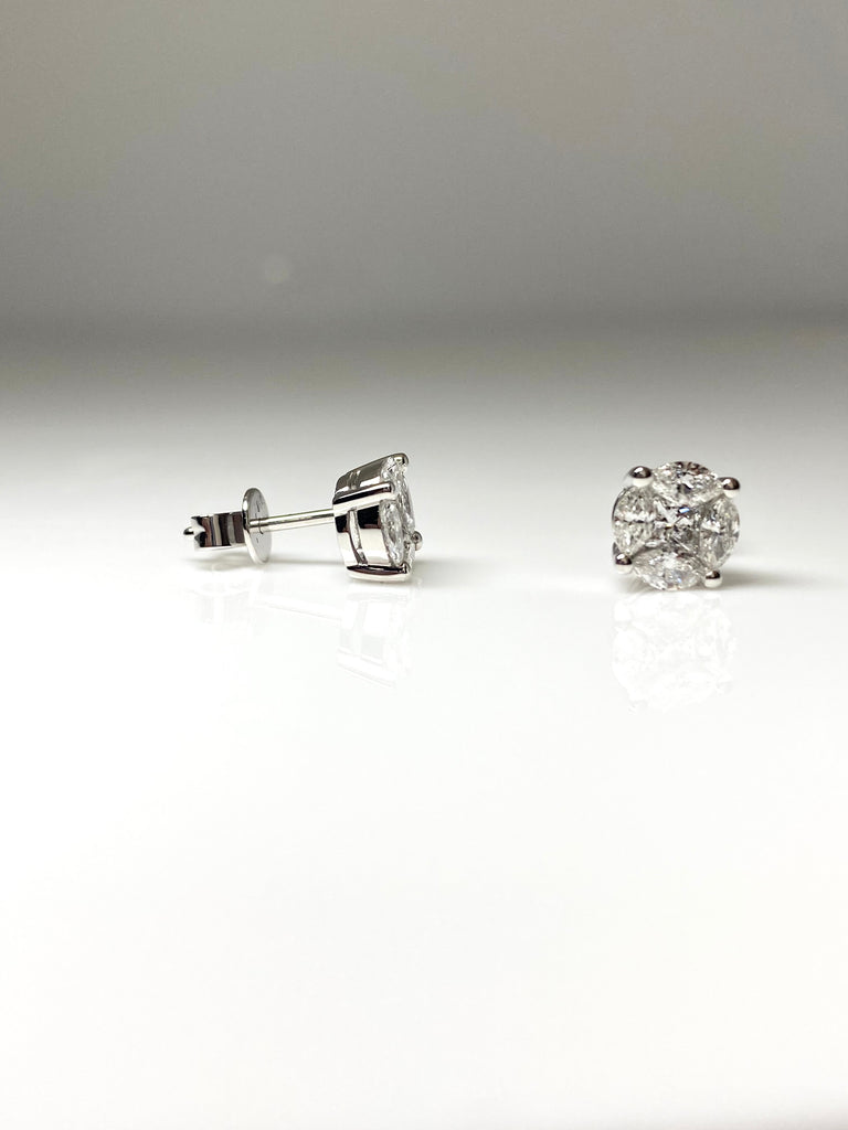 18CT WHITE GOLD 1.00CT CLUSTER DIAMOND EARRING STUDS