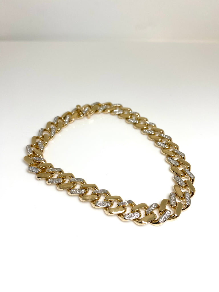 9CT GOLD LARGE LINK BRACELET WITH DIAMONDS