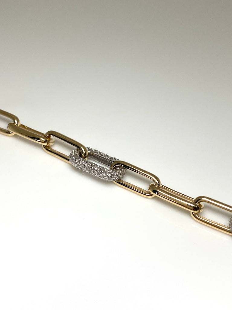 9CT GOLD AND DIAMOND LARGE LINK BRACELET