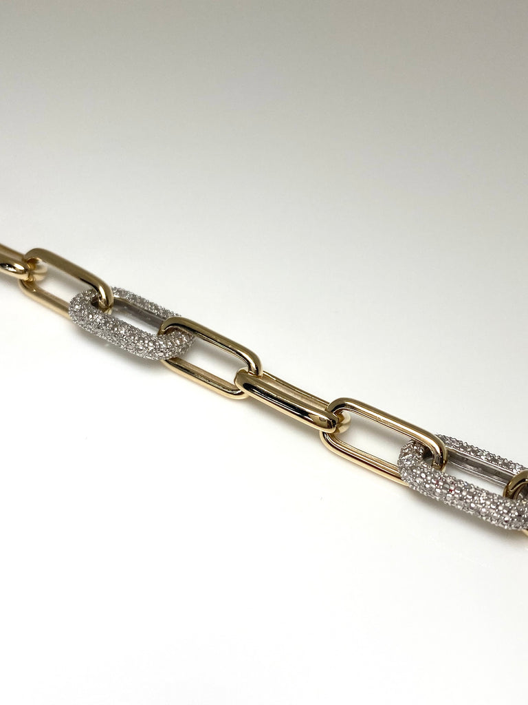 9CT GOLD AND DIAMOND LARGE LINK BRACELET