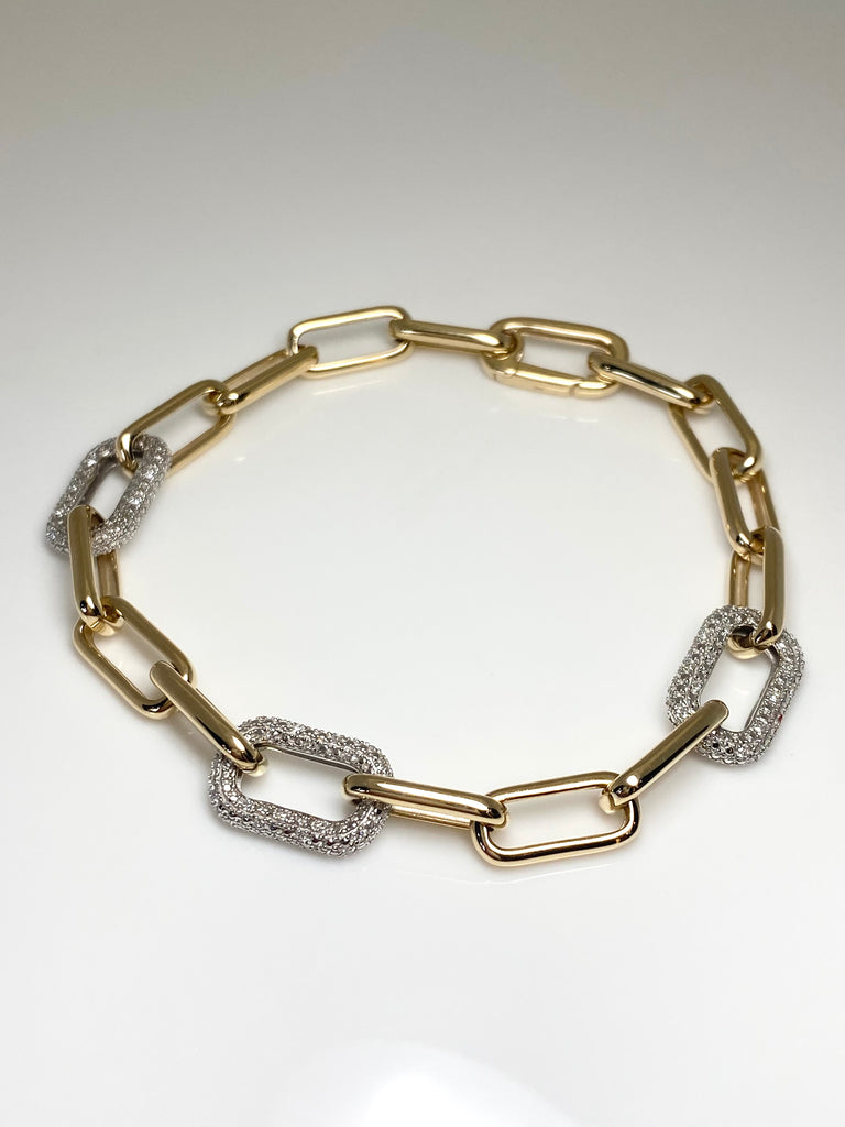 9CT GOLD AND DIAMOND LARGE LINK BRACELET