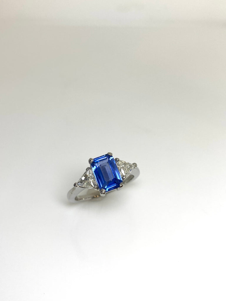 PLATINUM 2.09CT CEYLON SAPPHIRE WITH 70PT DIAMONDS TRILOGY RING