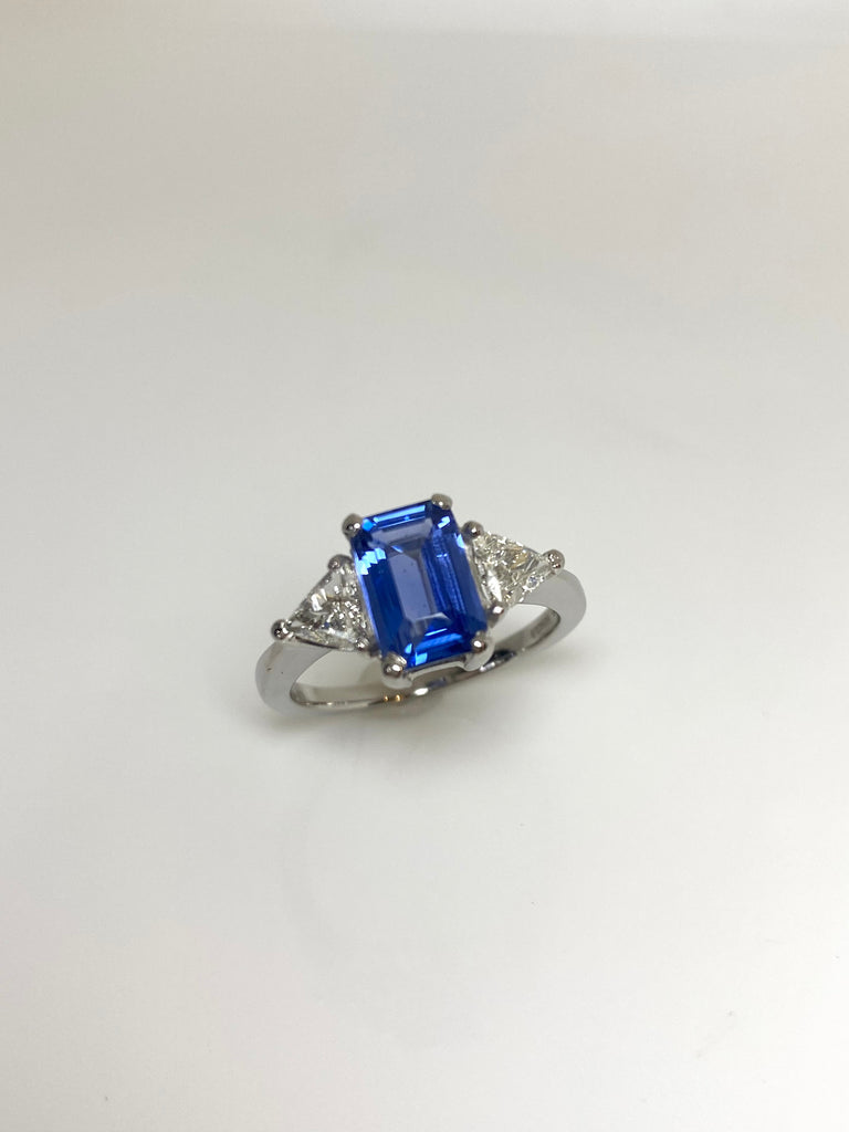 PLATINUM 2.09CT CEYLON SAPPHIRE WITH 70PT DIAMONDS TRILOGY RING