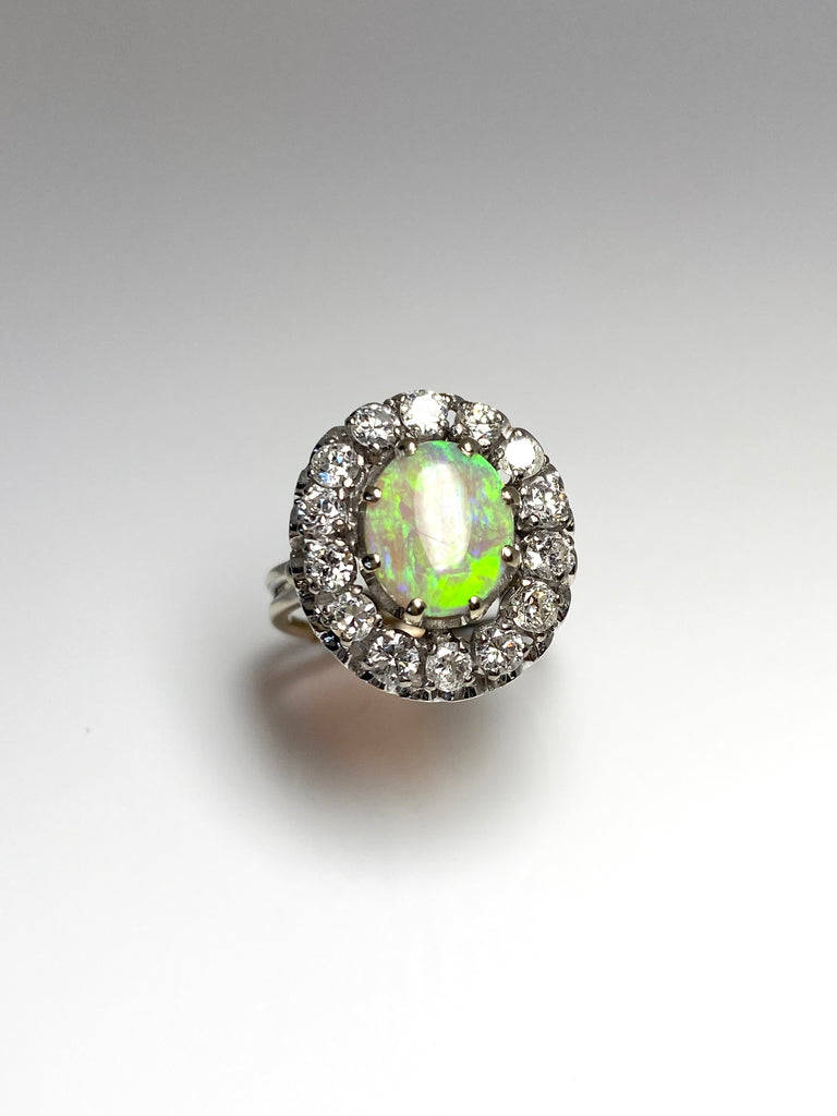 VINTAGE OPAL AND DIAMOND CLUSTER RING