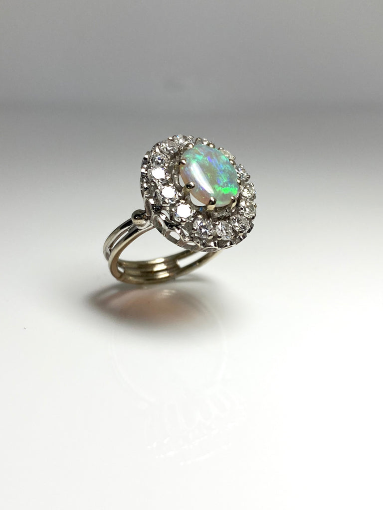 VINTAGE OPAL AND DIAMOND CLUSTER RING