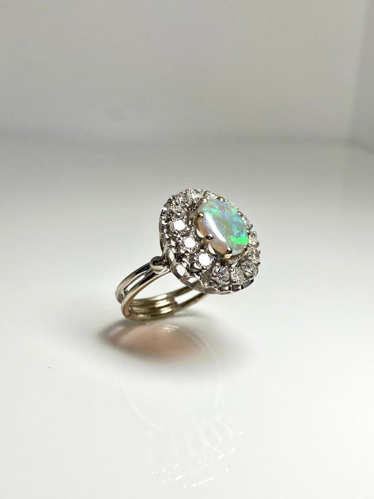 VINTAGE OPAL AND DIAMOND CLUSTER RING