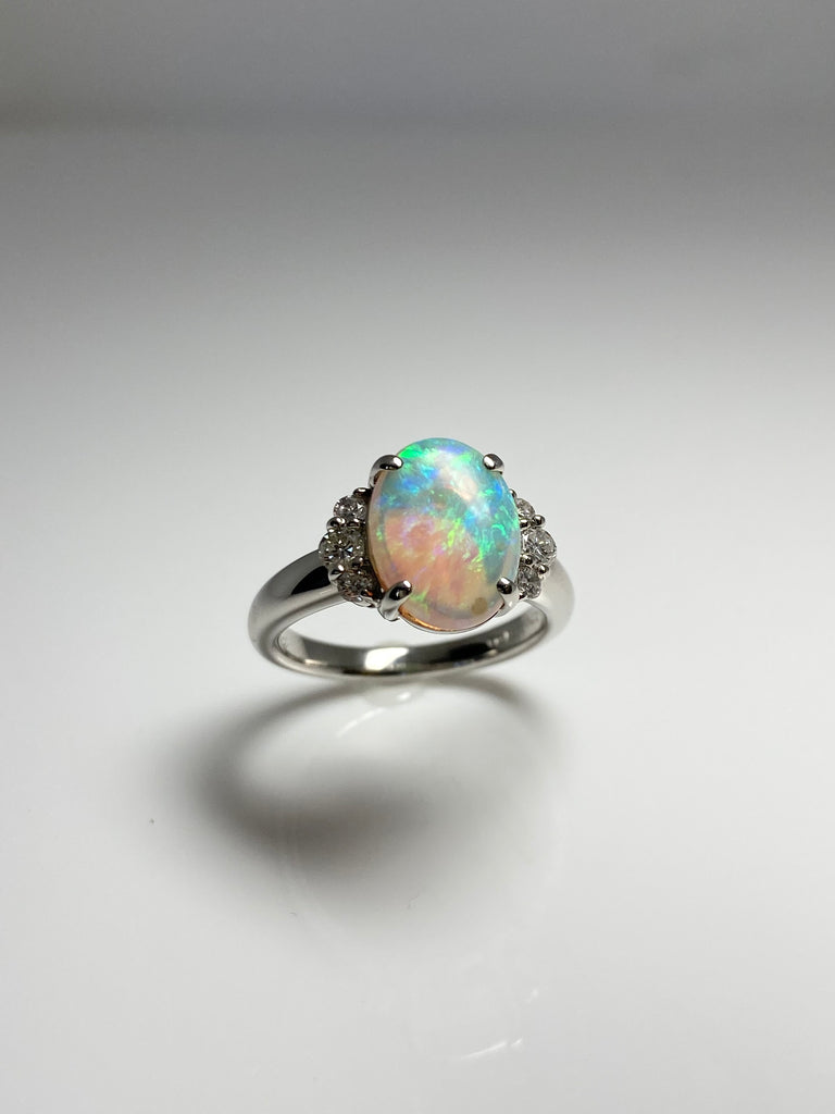 PLATINUM 1.86CT OPAL AND 27PT DIAMOND RING