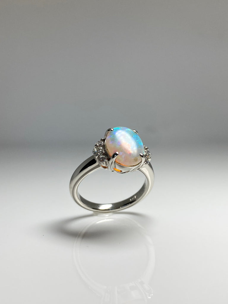 PLATINUM 1.86CT OPAL AND 27PT DIAMOND RING