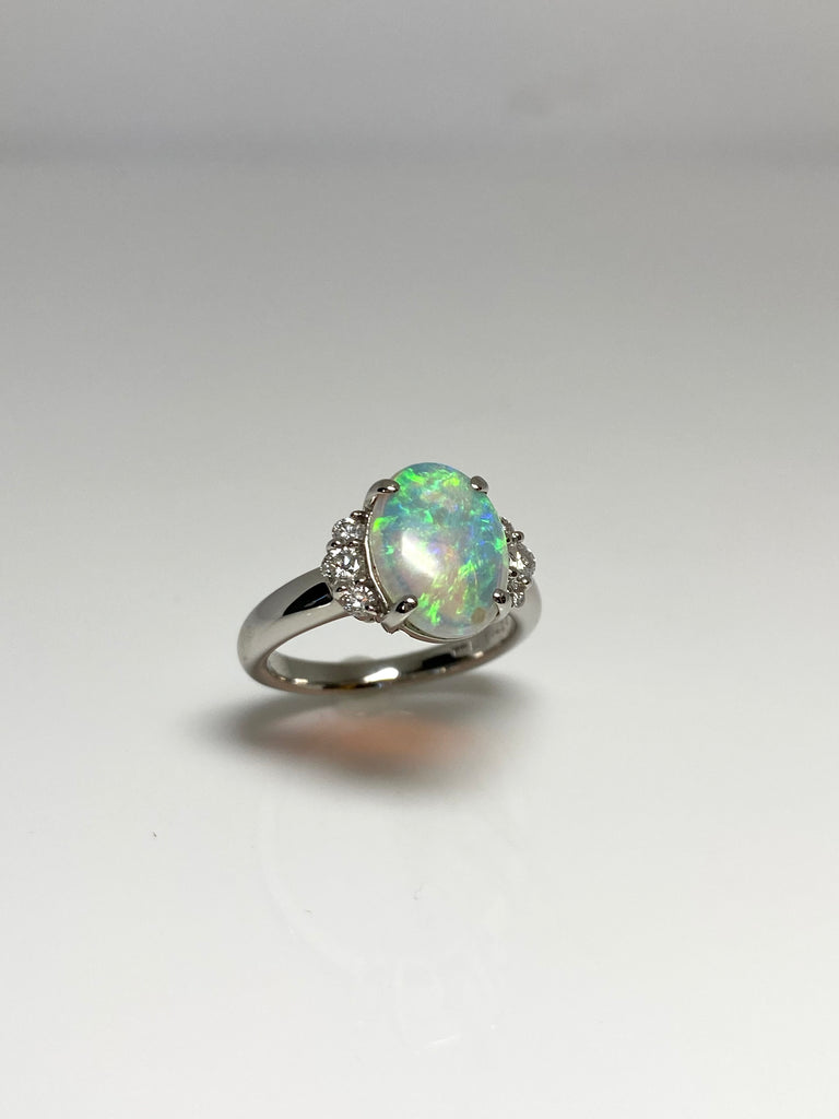 PLATINUM 1.86CT OPAL AND 27PT DIAMOND RING