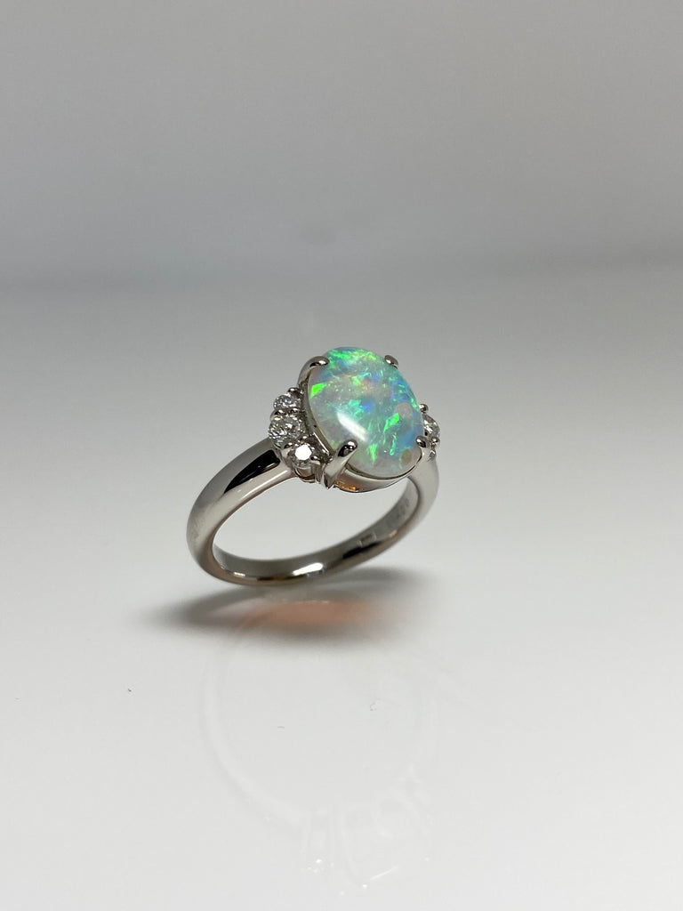 PLATINUM 1.86CT OPAL AND 27PT DIAMOND RING