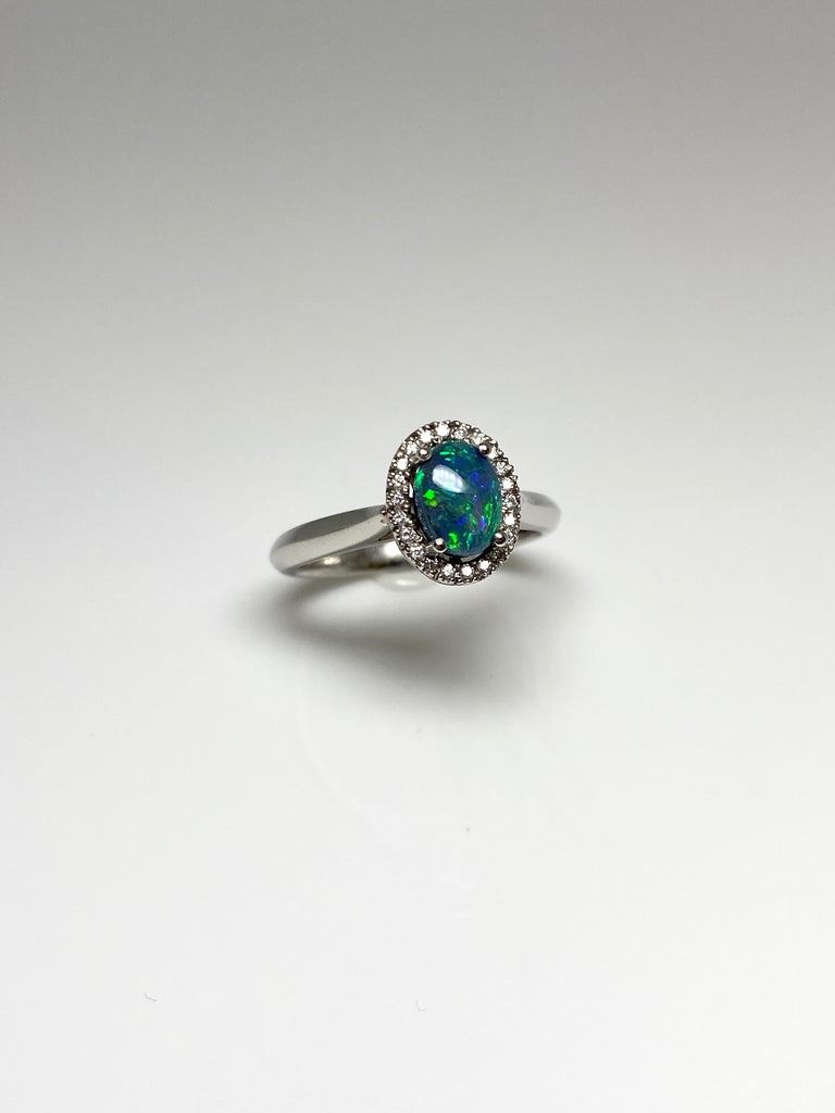 PLATINUM 80PT BLACK OPAL HALO RING