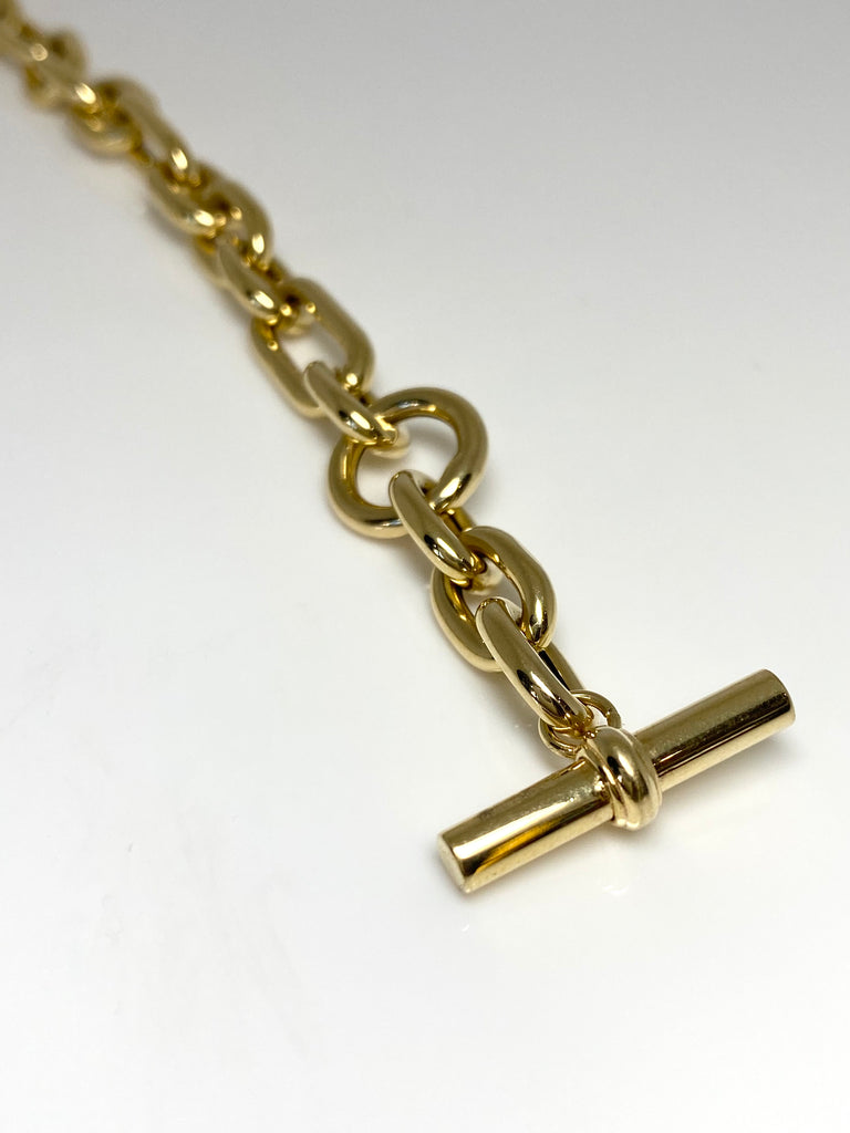 9CT YELLOW GOLD T-BAR CHAIN BRACELET