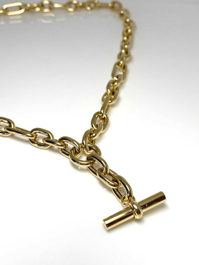 9CT YELLOW GOLD T-BAR CHAIN NECKLACE