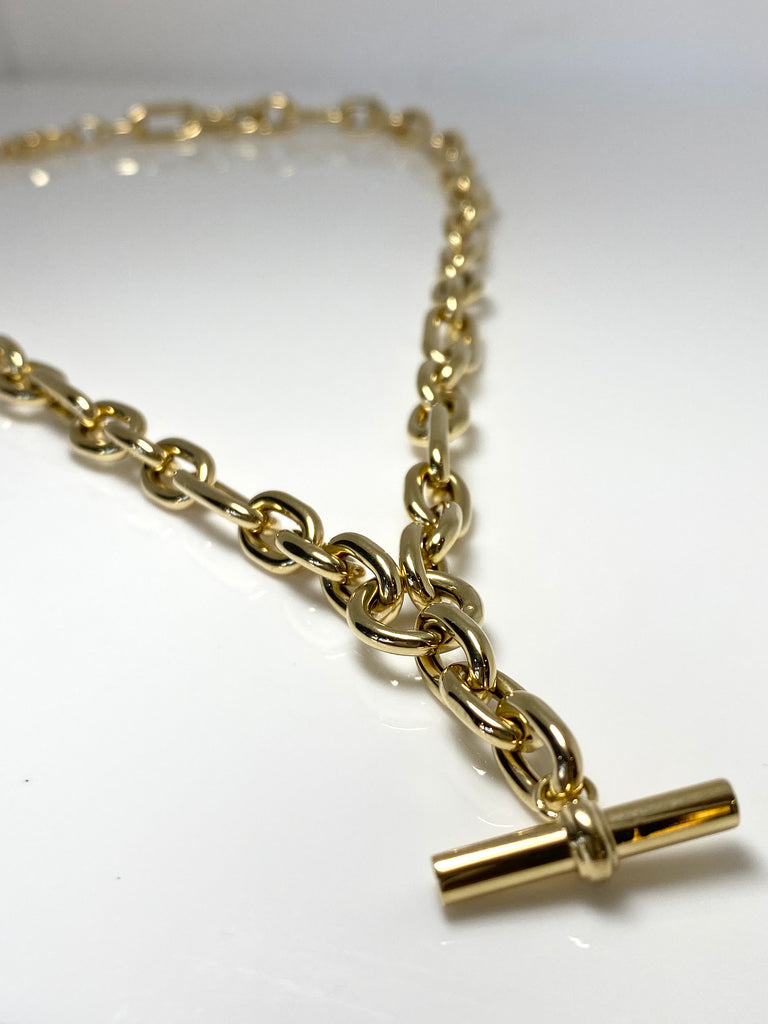 9CT YELLOW GOLD T-BAR CHAIN NECKLACE