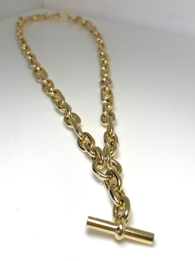 9CT YELLOW GOLD T-BAR CHAIN NECKLACE