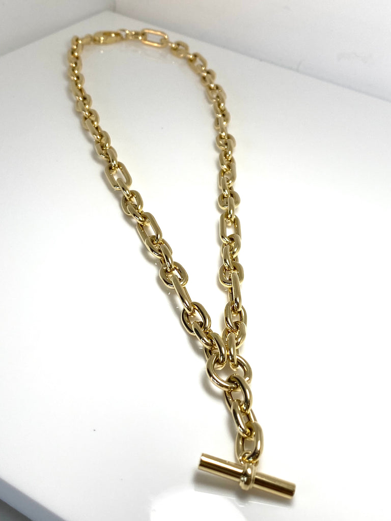 9CT YELLOW GOLD T-BAR CHAIN NECKLACE