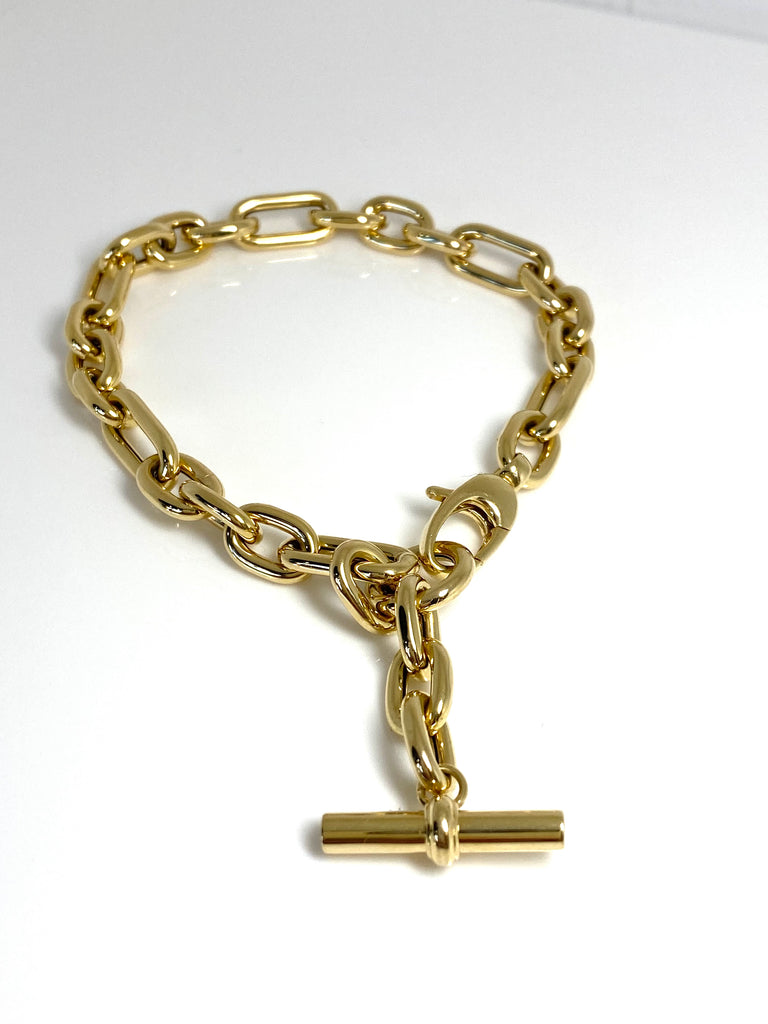 9CT YELLOW GOLD T-BAR CHAIN BRACELET