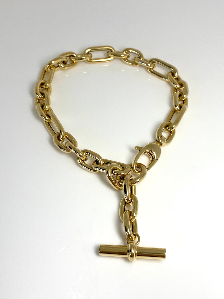 9CT YELLOW GOLD T-BAR CHAIN BRACELET