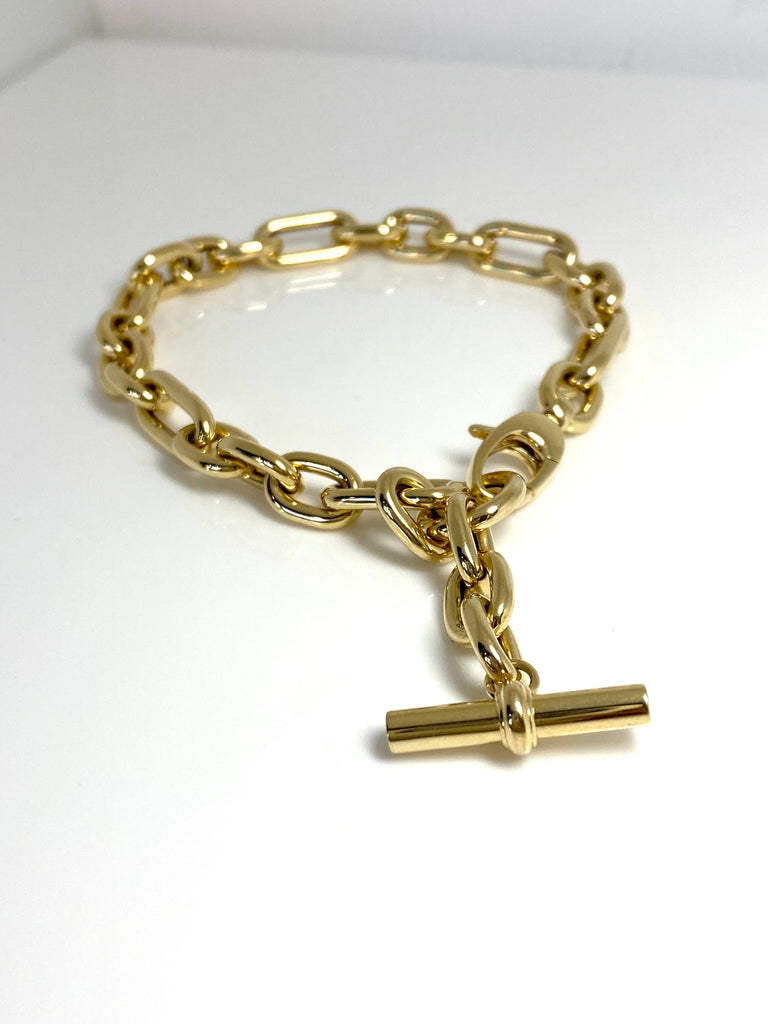 9CT YELLOW GOLD T-BAR CHAIN BRACELET