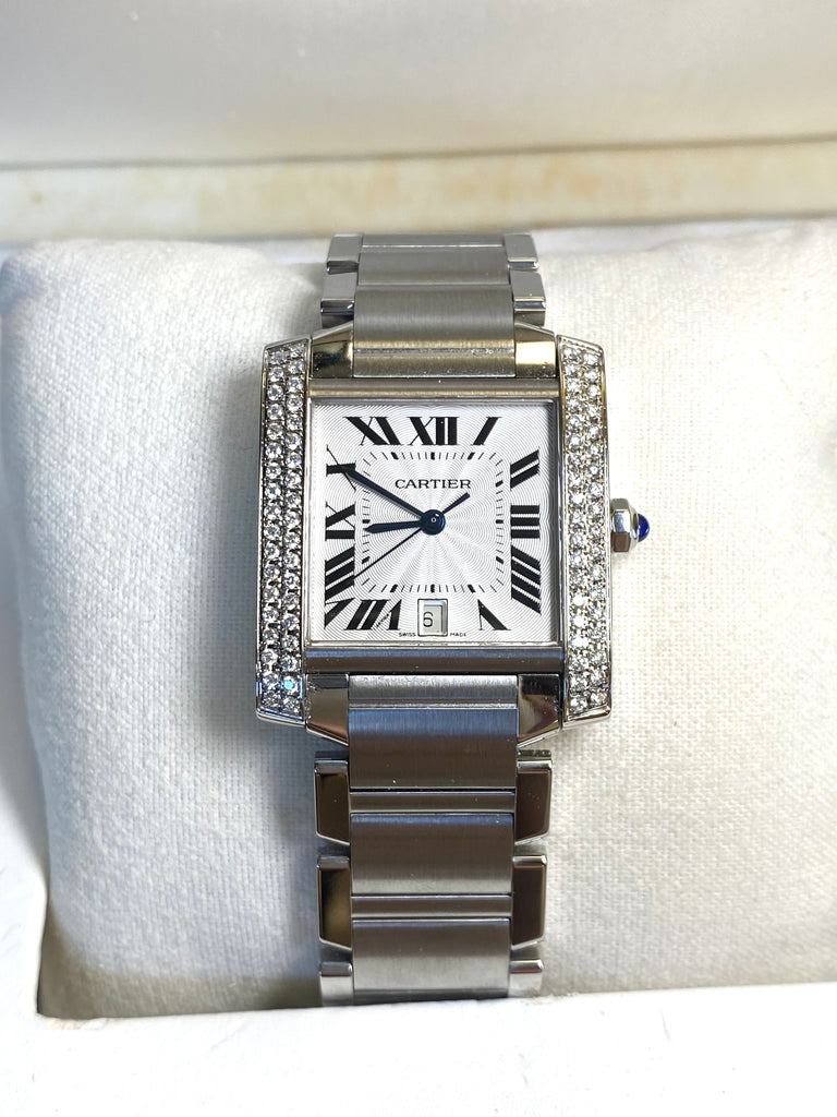 LARGER MODEL CARTIER TANK FRANCAISE WITH DIAMOND BEZEL