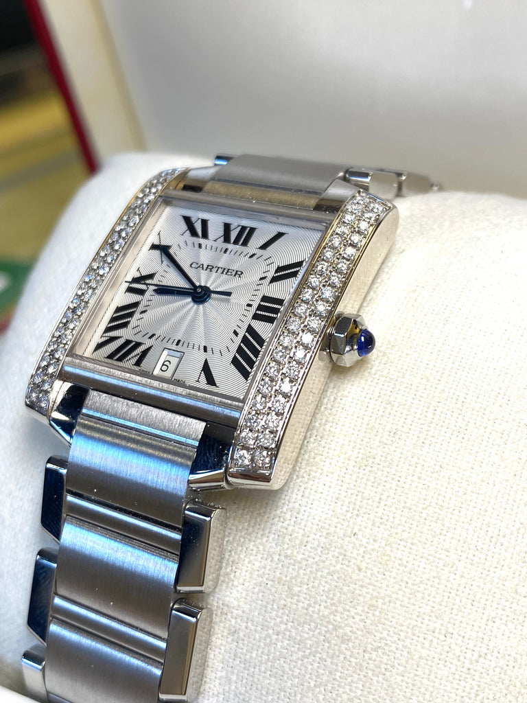 LARGER MODEL CARTIER TANK FRANCAISE WITH DIAMOND BEZEL