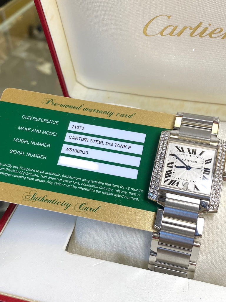 LARGER MODEL CARTIER TANK FRANCAISE WITH DIAMOND BEZEL