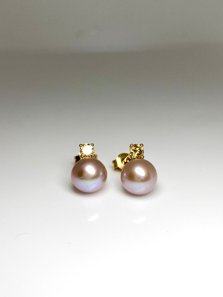 18CT AKOYA PEARL WITH FANCY YELLOW DIAMOND EARRINGS