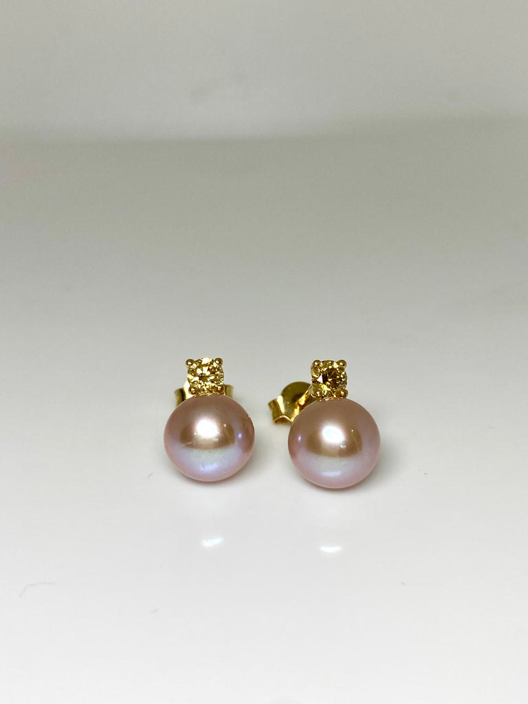 18CT AKOYA PEARL WITH FANCY YELLOW DIAMOND EARRINGS