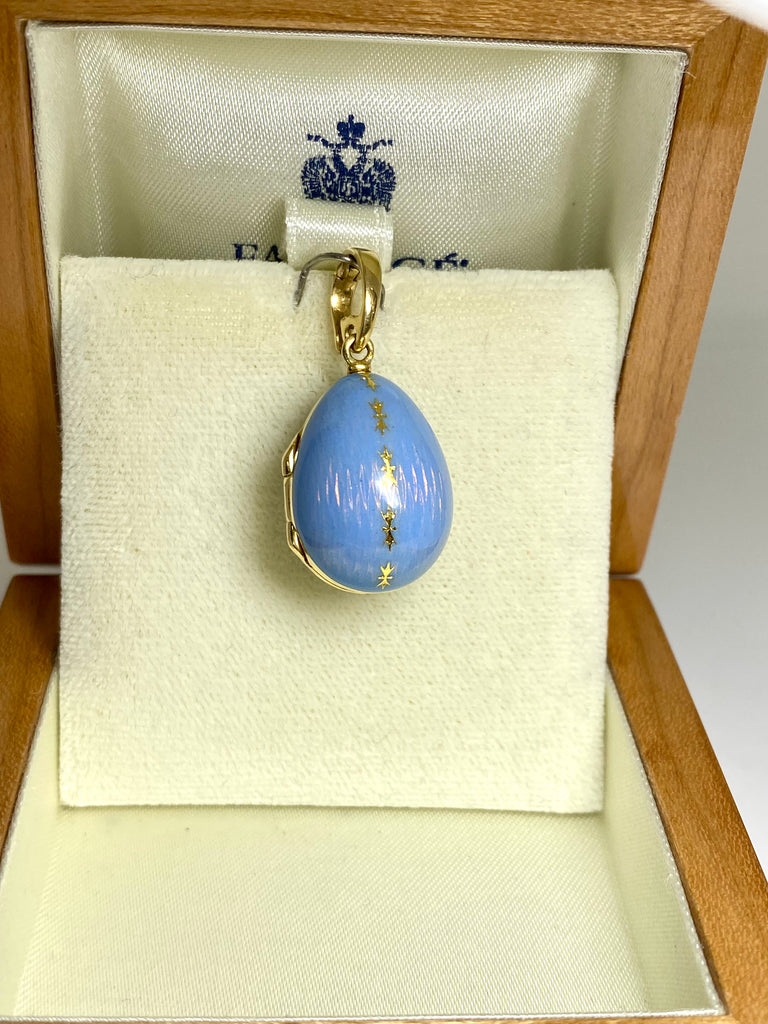 BLUE ENAMEL FABERGE EGG 18CT GOLD PENDANT