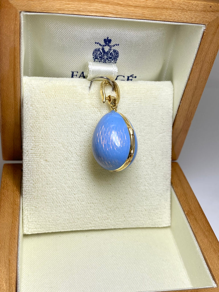 BLUE ENAMEL FABERGE EGG 18CT GOLD PENDANT