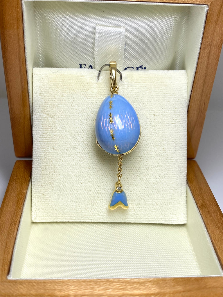 BLUE ENAMEL FABERGE EGG 18CT GOLD PENDANT