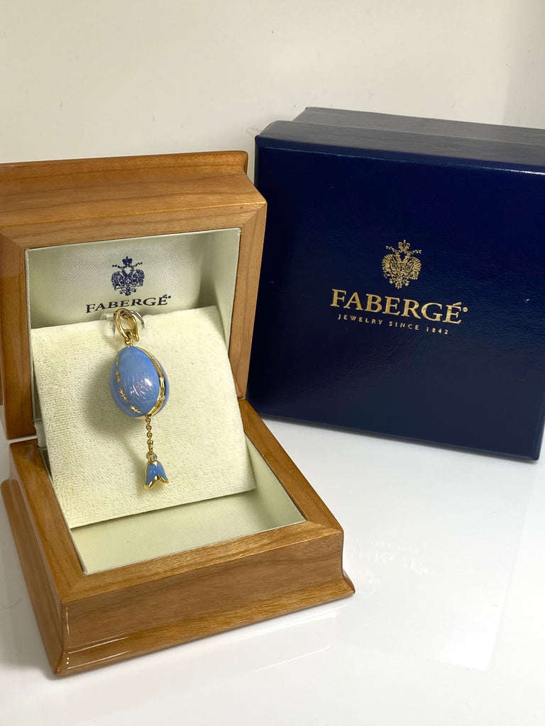 BLUE ENAMEL FABERGE EGG 18CT GOLD PENDANT