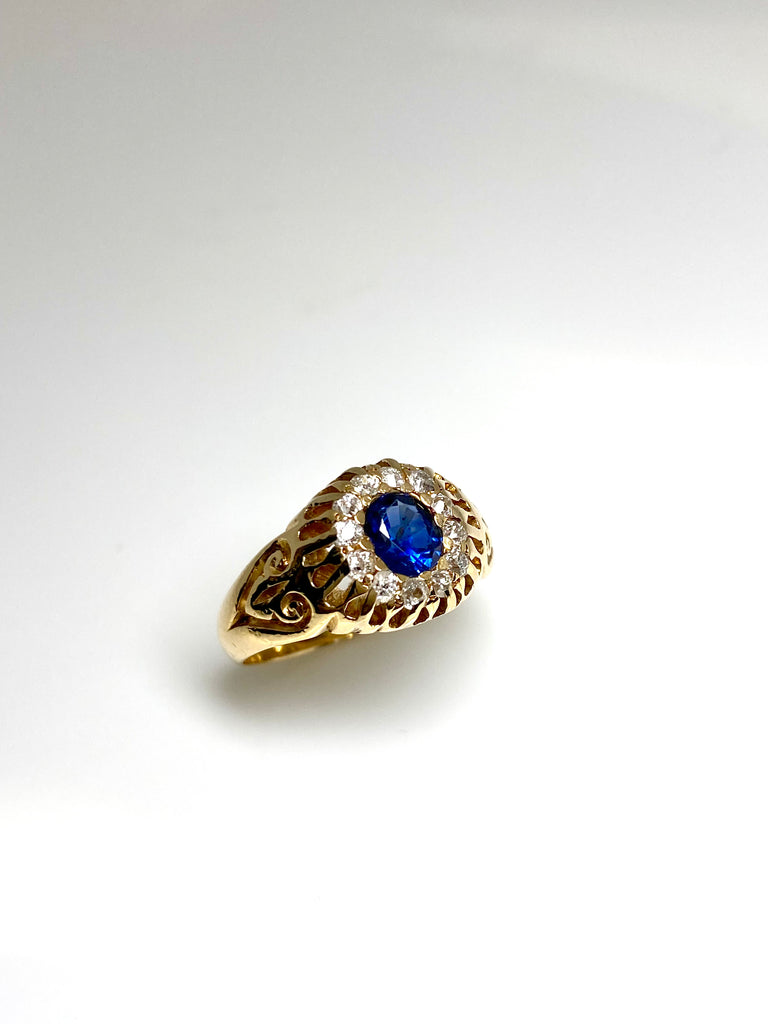 VICTORIAN ORIGINAL 18CT DIAMOND AND SAPPHIRE GYPSY RING