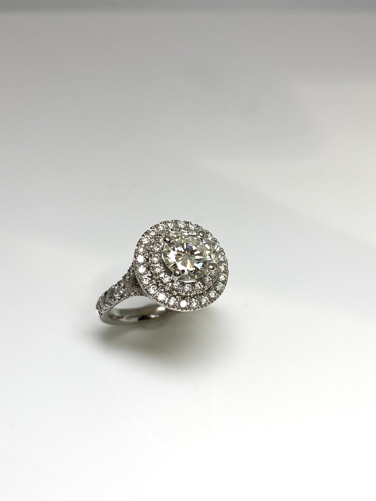 PLATINUM 1.70CT DIAMOND DOUBLE HALO RING