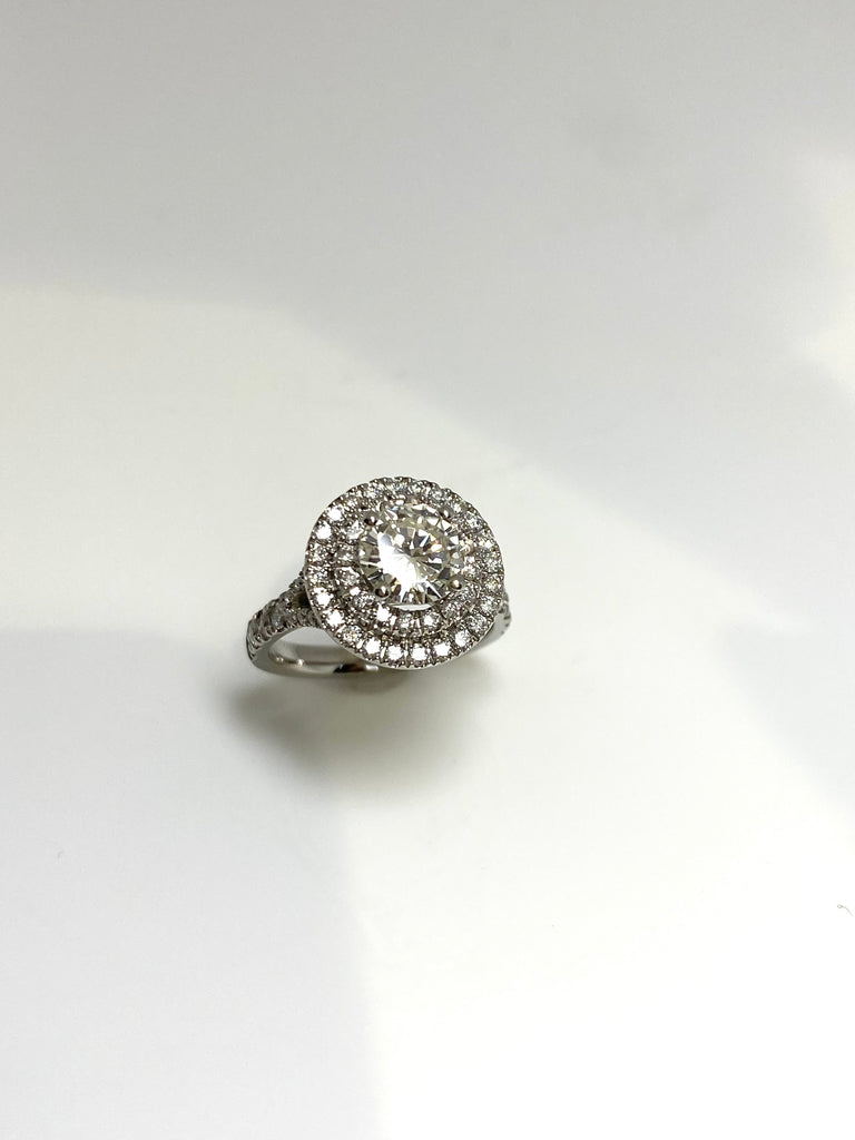 PLATINUM 1.70CT DIAMOND DOUBLE HALO RING